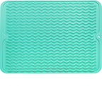Silicone Dish Drying Mat for Multiple Usage,Easy clean,Eco-friendly,Heat-resistant Silicone Mat for Kitchen Counter or Sink,Refrigerator or drawer liner Mint L 16 inches x 12 inches