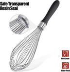18/8 Stainless Steel Balloon Whisk, Doosu Kitchen Whisk for Cooking Handheld Egg Beater with Rust-Proof Sturdy Wires & Non-Slip Silicone Handle for Beating, Stirring, Blending (12 Wires, Black)