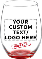 DISCOUNT PROMOS 100 ARC Stemless Wine Glasses Set, 21 oz. - Customizable Text, Logo - Chardonnay, Cabernet, Merlot, Sauvignon - Red