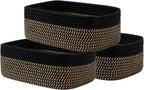 Small Woven Basket, 12 x 8 x 4.5 Inches, Storage Basket for Organizing, Cute Small Rope Shelf Closet Cube Storage Bins Baskets for Shelves, Dog Toy Gift Baskets Empty, 3 Pack Black & Brown