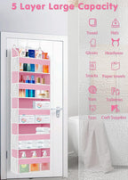 1 Pack Over The Door Storage Organizer with 5 Pockets 10 Mesh Pockets, 44 lbs Weight Capacity Door Hanging Organizers and Storage for Bedroom,Bathroom,Nursery,Kidroom,Babyroom