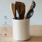 Ceramic Large Kitchen Utensil Holder for Countertop, 7"x5.9", Stable & Sturdy, Cooking Utensils Holder, Smooth & Matte Cream Color,Silicone Pads, Utensil Organizer for Kitchen Counter Decor