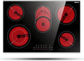 Karinear 30 Inch Electric Cooktop 30 Inch 5 Burners Electric Stove Ceramic Cooktop, Drop-in Electric Radiant Cooktop with Front and Back Metal Frame, Lock, Timer, 8400W, 220-240V, Hard Wire, No Plug