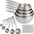 Smithcraft Measuring Cups and Spoons, 12 Piece Metric & US 18/8 Stainless Steel Measuring Cup and Spoon Set, Dry Metal Measuring Cups Spoons & Leveler & Measure Equivalents for Kitchen & Baking