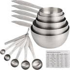 Smithcraft Measuring Cups and Spoons, 12 Piece Metric & US 18/8 Stainless Steel Measuring Cup and Spoon Set, Dry Metal Measuring Cups Spoons & Leveler & Measure Equivalents for Kitchen & Baking