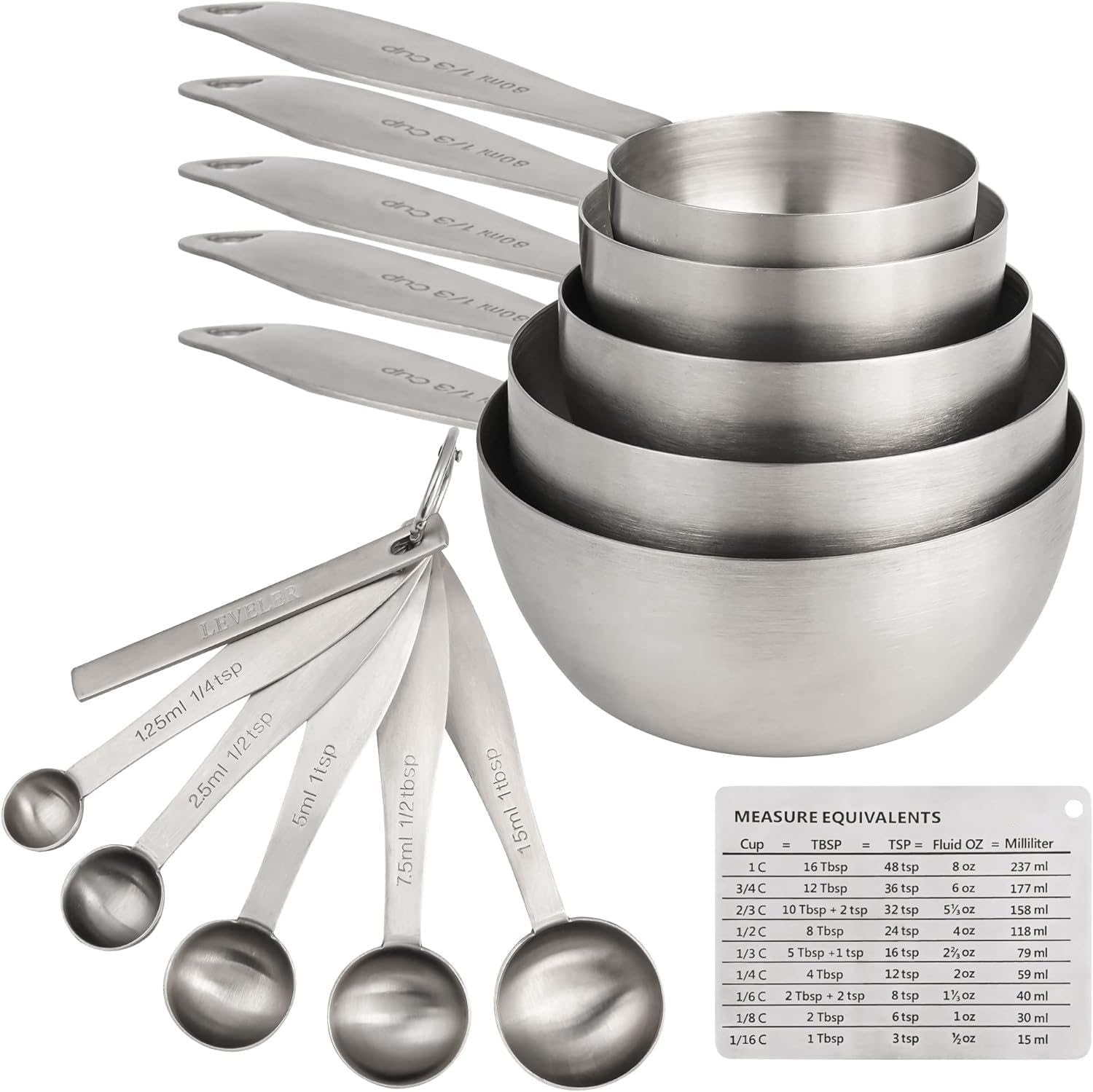 Smithcraft Measuring Cups and Spoons, 12 Piece Metric & US 18/8 Stainless Steel Measuring Cup and Spoon Set, Dry Metal Measuring Cups Spoons & Leveler & Measure Equivalents for Kitchen & Baking