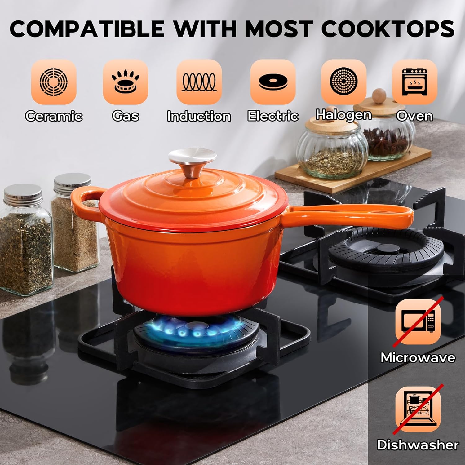 Enameled Cast Iron Sauce Pan Pot, Onader 1QT Saucepan with Lid, Small Enamel Dutch Oven Kitchen Cooking Pot – Sunset Orange