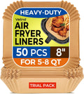 Air Fryer Paper Liners, 50 PCS Air Fryer Liners Disposable, 8" Square Baking Liner for 5-8 qt Airfryer Basket, Non-stick and Oil Proof Parchment Paper for Oven, Pans & Baking