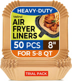Air Fryer Paper Liners, 50 PCS Air Fryer Liners Disposable, 8" Square Baking Liner for 5-8 qt Airfryer Basket, Non-stick and Oil Proof Parchment Paper for Oven, Pans & Baking