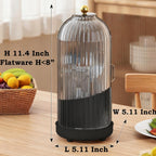 JEESA Utensil Holder with Lid, 360° Rotating Flatware Organizer for Cutlery Spoon Fork(H Less 8"), Silverware Caddy Organizer Drainage Dustproof Flatware Holder Kitchen Countertop Storage, Black