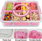 Divided Serving Tray with Lid and Handle,8 Compartments Snacks Box,Snack Fruit Tray,Veggie Tray,Portable Platter for Candy Fruits Nuts Snack Party Entertaining Picnic (2PCS Pink)