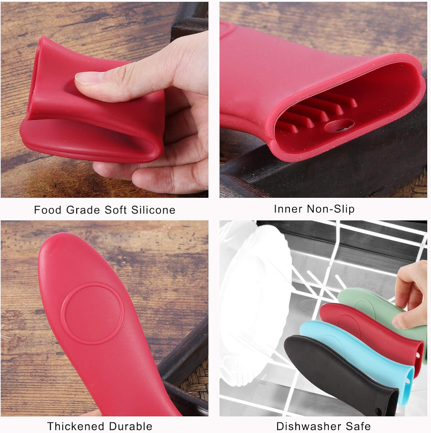 Silicone Hot Handle Holder - Potholder for Cast Iron Skillets & Frying Pans - Heat Resistant Sleeve Grip Handle Cover, Red, Black, Blue, Green