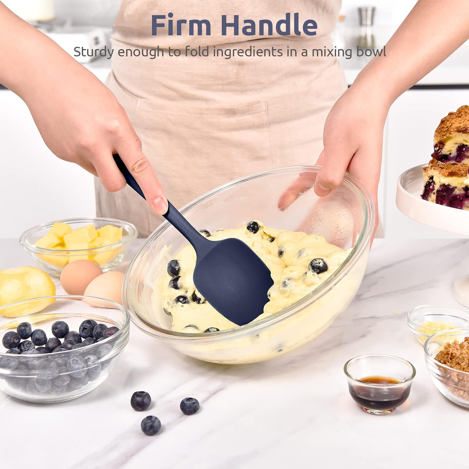 Heat Resistant Silicone Spoon Spatula: U-Taste 600ºF High Heat Flexible 11.38in Silicon Mixing Stirring Cooking Scraping Baking Bowl Scraper Seamless Spreader for Nonstick Cookware (Midnight Blue)