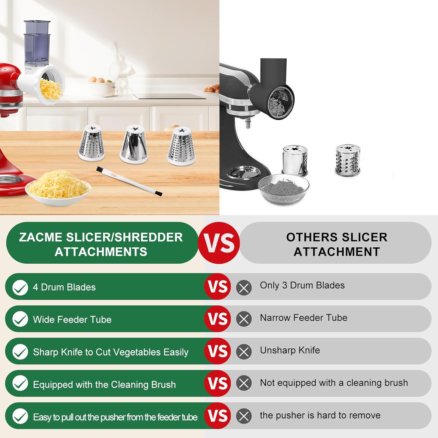 Updated Shredder Cheese Grater Attachment for KitchenAid Stand Mixers, Salad Machine with Vegetable Slicer, Salad Maker, Food Slicers Slicer Shredder Attachment with 4 Blades Dishwasher Safe