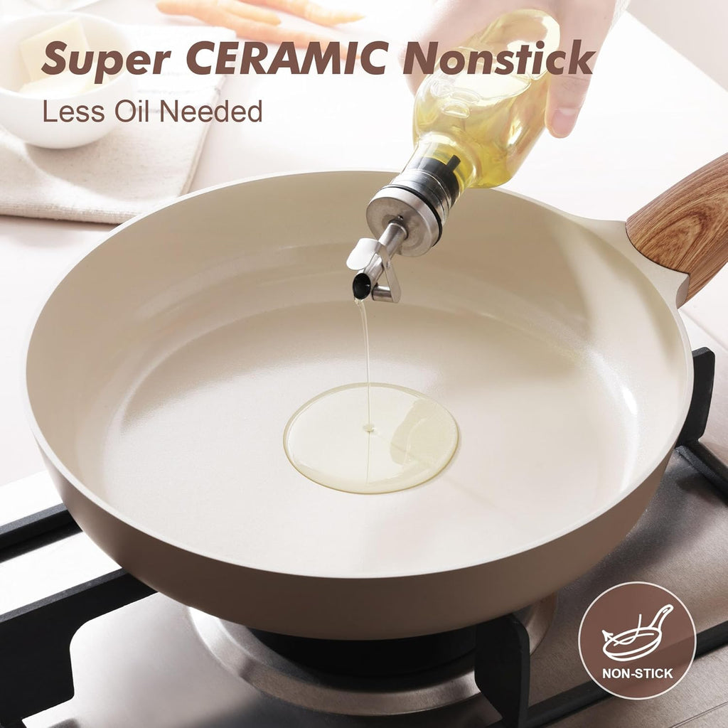 SENSARTE Ceramic Nonstick Frying Pan Skillet 11Inch Non Stick Omelette Pans, Non-toxic Healthy Kitchen Cooking Chef's Pan, Free of Intentionally Added PFOA/PFAS/PTFE, Induction Compatible, Taupe