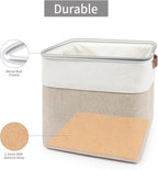 13x13 Cube Storage Bins, Collapsible Fabric Storage Box, 4 Pack Closet Baskets with Handles for Organizing, Shelf, Toys, Clothes, Home, Office, Nursery (Beige&White)