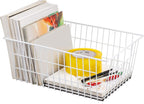 Redrubbit Metal Wire Stroage Baskets, Large Freezer Refrigerator Organizer Bins, Home Office Shelf Freezer Storage, Closets Organization Rack with Handles, Set of 6, White
