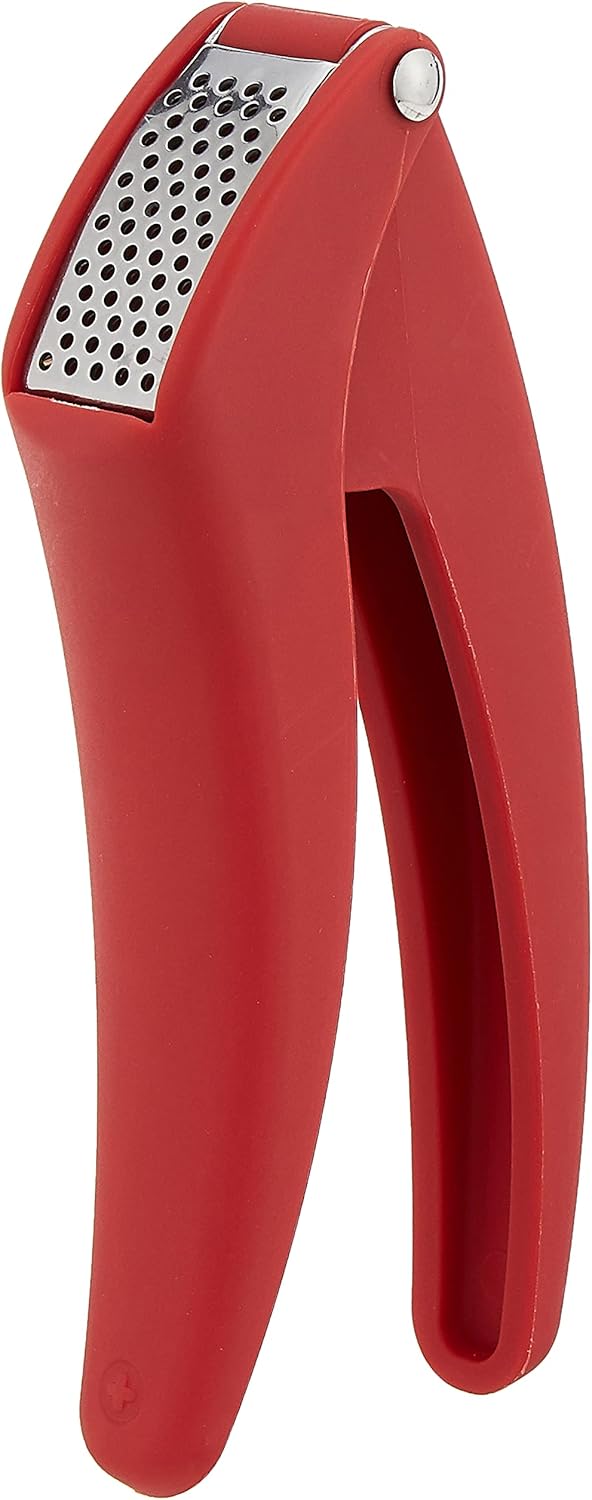 Kuhn Rikon Easy-Clean Garlic Press, No Need to Peel, 7” Red
