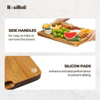 Acacia Wood Cutting Board for Kitchen - 0.8 inch Thick Wood Charcuterie Cheese Board with Side Handles and Juice Grooves, Wooden Chopping Block for Meat and Veggies, 13x10 inch