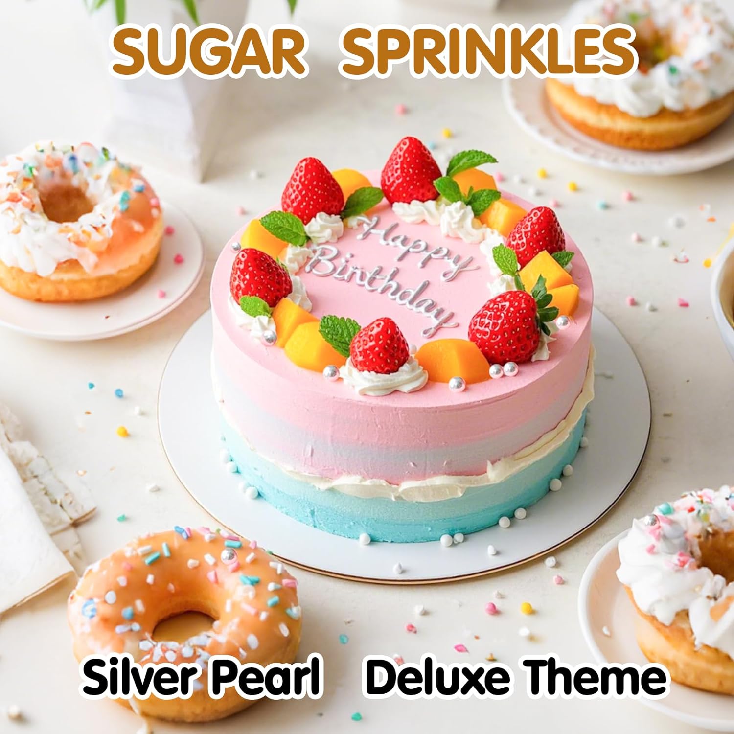 Silver Pearl Sprinkles, Edible Pearl Sugar Sprinkle,Mix Size,Baking Edible Cake Decorations,Cupcake Toppers,Cookie Decorating Donuts Ice Cream Toppings,Wedding Birthday Party Valentines Christmas Supplies,130g/4.58oz