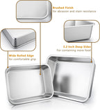 Deep Lasagna Pan Set of 2, E-far Stainless Steel Rectangular Roasting Baking Pans, 12.75 x 10 & 10.6x8.3 Inches Roaster Baking Dish, Non-Toxic & Heavy Duty, Dishwasher Safe