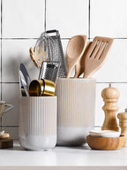 LE TAUCI Utensil Holder, 7.3"+5.4" Ceramic Kitchen Utensil Holder for Countertop, Large Cooking Utensil Crocks for Kitchen Counter, Morden Utensil Organizer for Spatula, Set of 2, Glaze Marble Gray