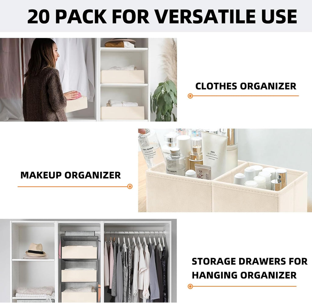 Criusia Drawer Organizer Clothes, 20 Pack Dresser Organizer Bins for Nursery Bedroom, Closet Organization and Storage Dividers for Clothing, Baby Clothes, Underwears, Socks (Beige)