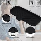 Silicone Bathroom Soap Dishes, Sponge Holder for Kitchen Sink, Shower Soap Holder with Drain, Soap Dispenser Tray, Soap Dish for Bottle, Cup, Sink or Counter Organizer - Black 9" x 3.15"