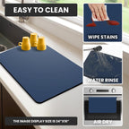 Dish Drying Mat Super Absorbent – 12" x 18" Coffee Mat for Countertops – Non-Slip Drying Mat for Kitchen Counter – Easy to Clean Water Absorbent Mat – Quick Dry Dish Drying Mats (Navy Blue)