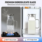 Netany 2 Pack 1.2 Liters/40 oz Small Square Glass Pitcher with Lid and Handle for Fridge, Iced Tea and Coffee Carafe Storage Container, Resistant to Hot and Cold Borosilicate Jug