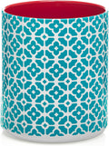 DOWAN Colorful Large Utensil Holder, 7.2" x 6.2" Ceramic Kitchen Utensil Holder for Countertop, Vibrant Patterned Utensil Crock with Protection Cork Mat, Utensil Caddy for Housewarming & Wedding Gift