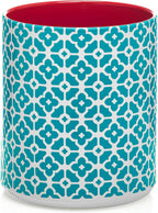 DOWAN Colorful Large Utensil Holder, 7.2" x 6.2" Ceramic Kitchen Utensil Holder for Countertop, Vibrant Patterned Utensil Crock with Protection Cork Mat, Utensil Caddy for Housewarming & Wedding Gift