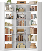 IRONCK Corner Bookshelf, 7-Tier Bookshelf with Storage, Corner Bookcases with Baffles Etagere Shelf for Living Room Home Office Bedroom, White