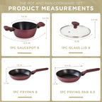 Moss & Stone 4 Piece Nonstick Cookware Set, Small Pots And Pans Set Non stick With Glass Lid, Induction Cookware, Stay Cool Handle, PTFE/PFOA, Kitchen Cookware 4-Piece with Frying Pans Set & Saucepan