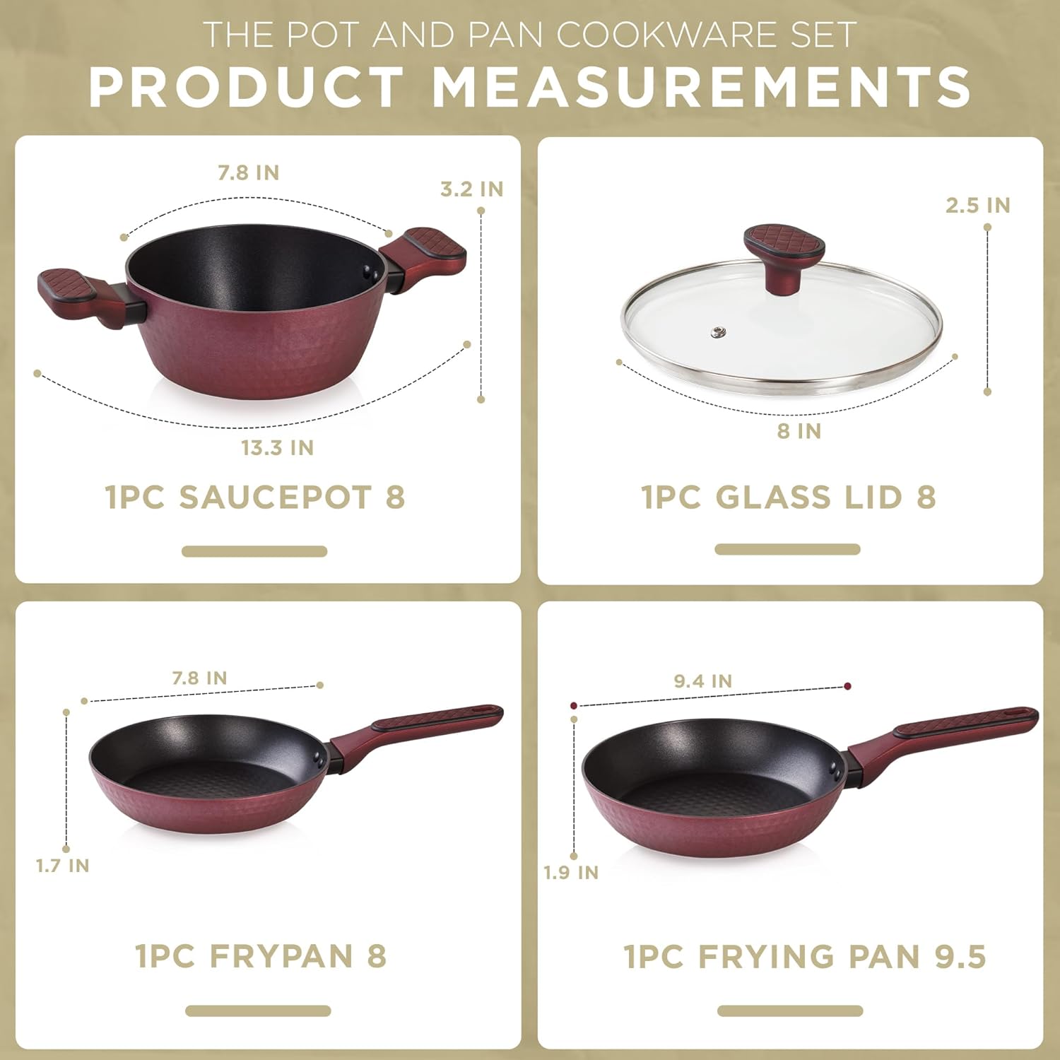 Moss & Stone 4 Piece Nonstick Cookware Set, Small Pots And Pans Set Non stick With Glass Lid, Induction Cookware, Stay Cool Handle, PTFE/PFOA, Kitchen Cookware 4-Piece with Frying Pans Set & Saucepan