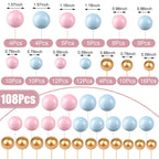 108 Pcs Balls Cake Topper DIY Cupcake Insert Foam Balloons for Cake Baking Wedding Anniversary Birthday Decoration(Pink, Blue, Gold,Multi Sizes)