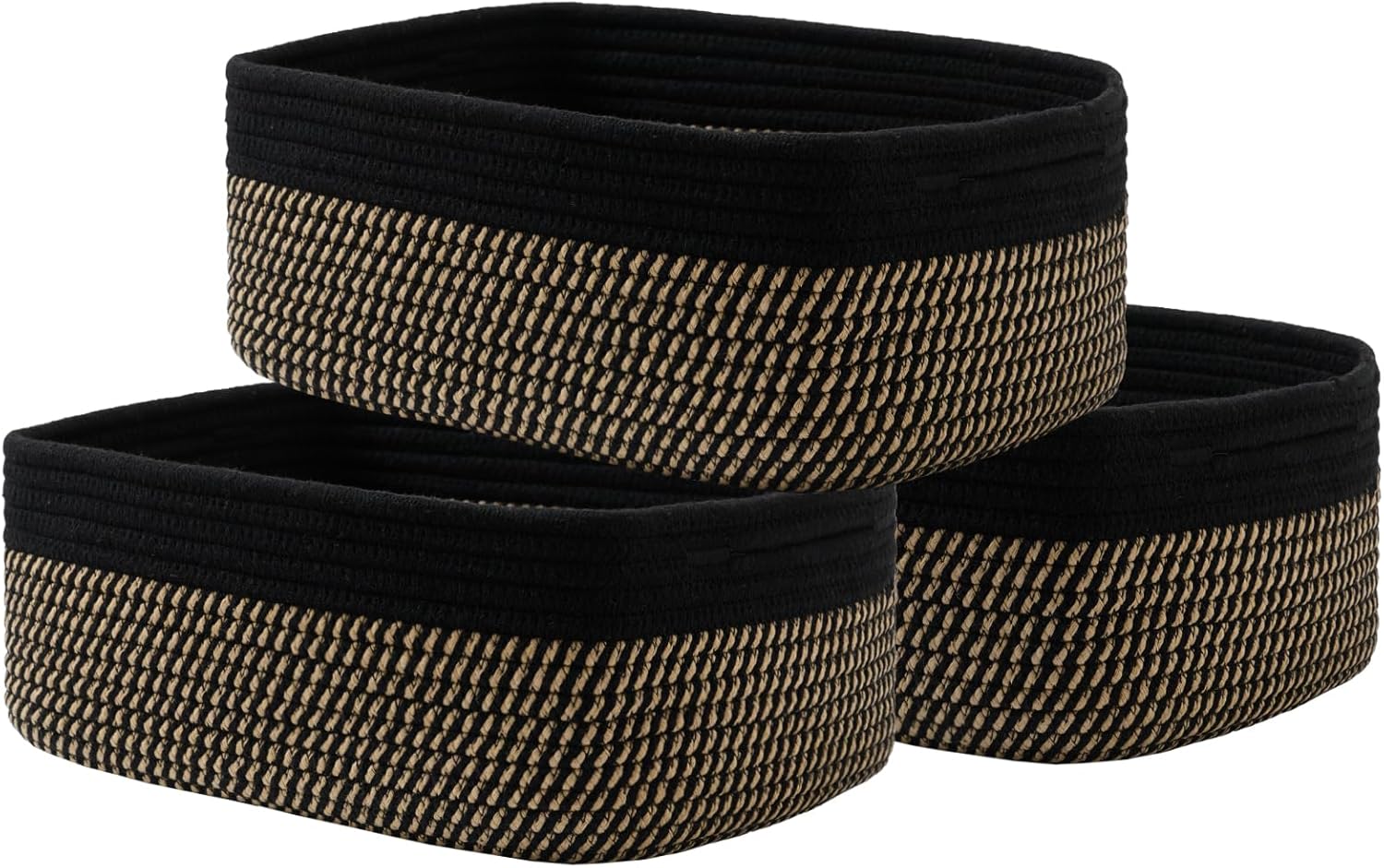 Small Woven Basket, 13.5 x 9.5 x 5 Inches, Storage Basket for Organizing, Cute Small Rope Shelf Closet Cube Storage Bins Baskets for Shelves, Dog Toy Gift Baskets Empty, 3 Pack Black & Brown