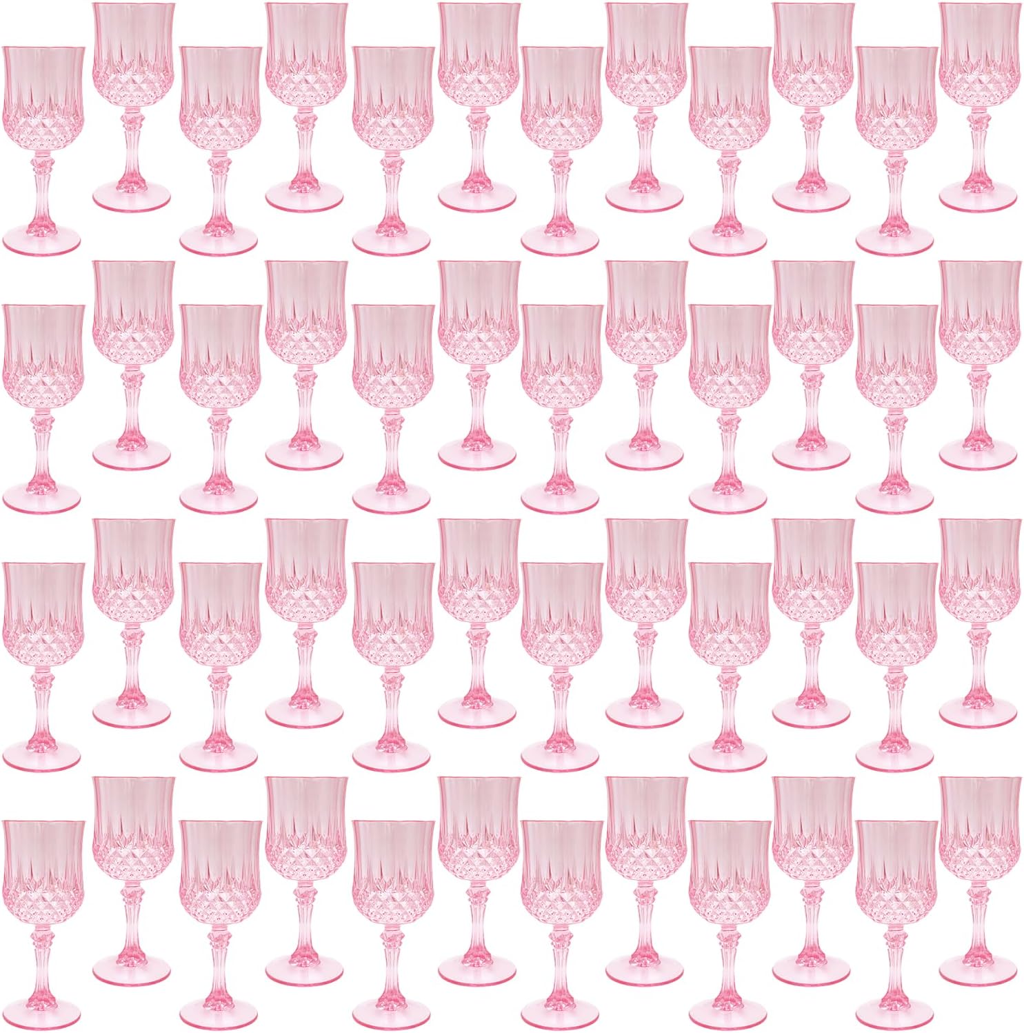 Plastic Wine Glasses，Plastic Goblets Vintage Style Cordial Drinking Glasses for Wedding Reception, Grand Event Party Supplies (48, Pink)