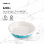 Farberware Bakers Advantage Durable Stoneware Ceramic Pie Dish, Ideal for Making Sweet and Savory Dishes, Heat Resistant, 10 Inch, Teal
