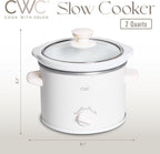 COOK WITH COLOR 2QT Mini Electric Round Slow Cooker - Adjustable Settings, Removable Stoneware Pot, Tempered Glass Lid, Dishwasher Safe, Cool-Touch Side Handles, Cream