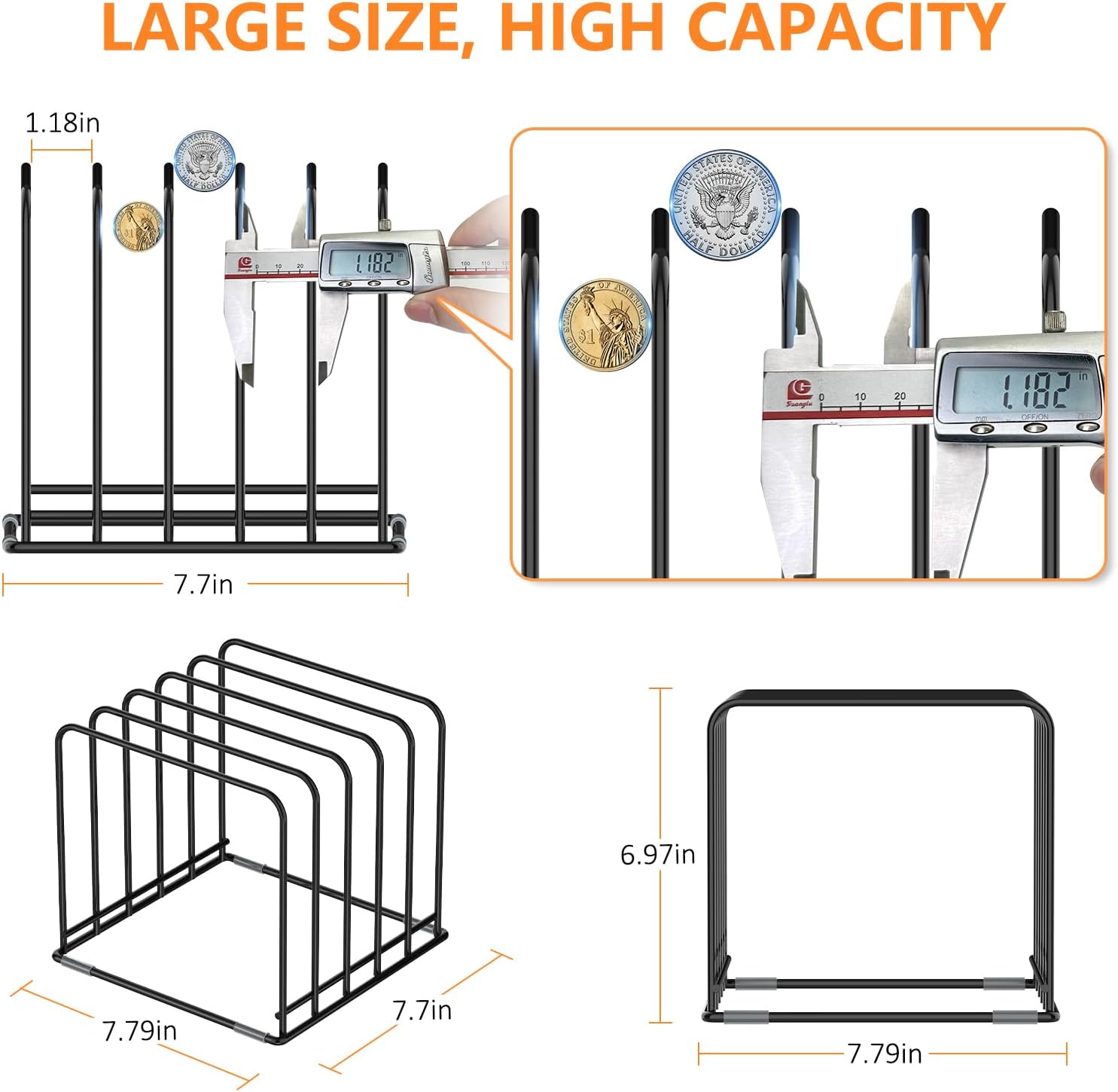 Kitchen Cabinet Organizer, Steel Cookware Holder, Divided Holder with 5 Slots for Skillets Baking Tray and Chopping Board Rack - Baking Pan Holder Storage (1 PC)