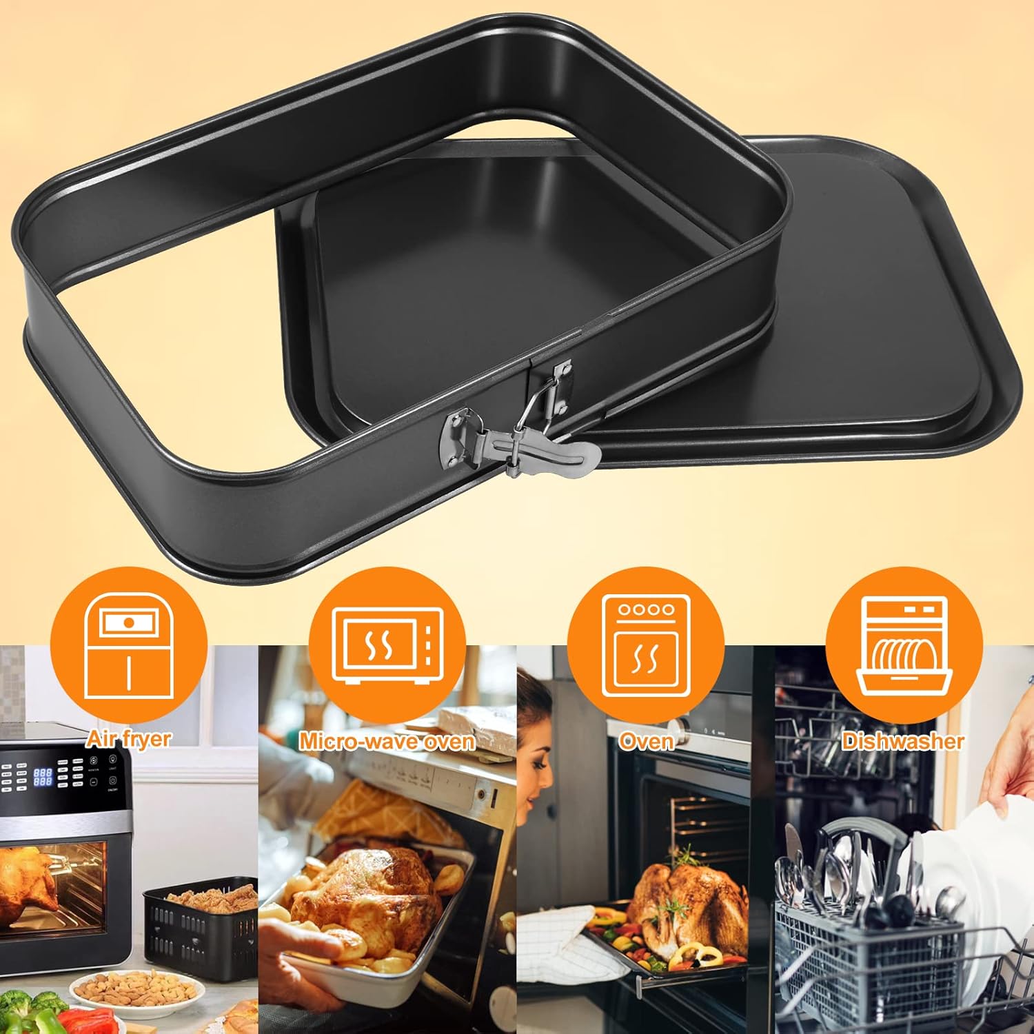 Springform Cake Pan, 14 x 9.5Inch Rectangle Cheesecake Pan, Tiramisu Bakeware with Nonstick Removable Bottom, Non-Stick Baking Pan Mold Leakproof - Black