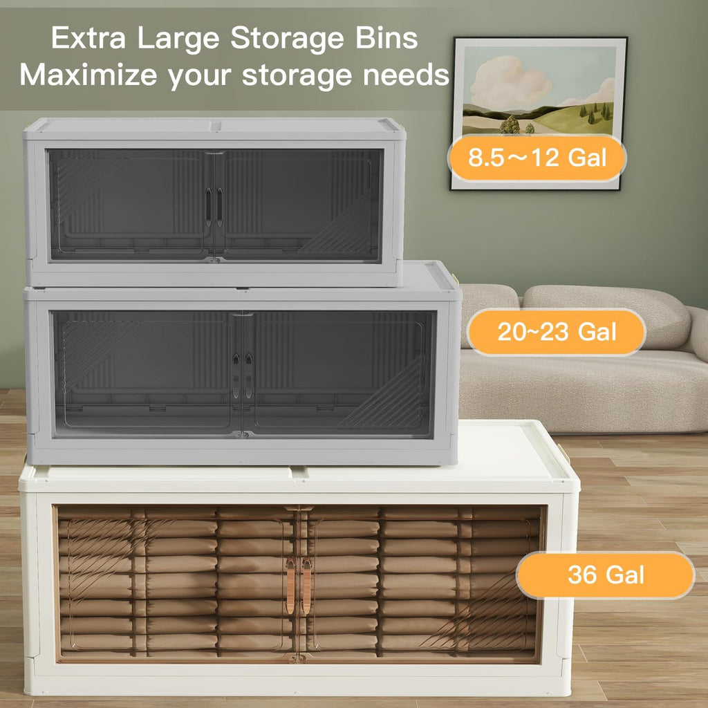 KHNR 5Packs Stackable Storage Bins with Lid, 36 Gal Closet Organizer and Storaging Drawer, Collapsible Storage Box with Wheels, Plastic Clothes Storage Cabinet Containers for Home, Office, Dorm
