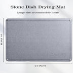 Stone Dish Drying Mat 24"×16" Large Diatomaceous Earth Dishes Quick Dry Pad for Kitchen Counter with Heighten Stainless Steel Feet, Fits Various Countertops & Drain Bowl Racks, Dark Gray
