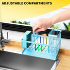 Cisily Blue Kitchen Sink Caddy Organzier with High Brush Holder, Sponge Holder for Sink, 304 Rustproof Stainless, Kitchen Countertop Soap Dispenser Organizer, Home Decor and Accessories