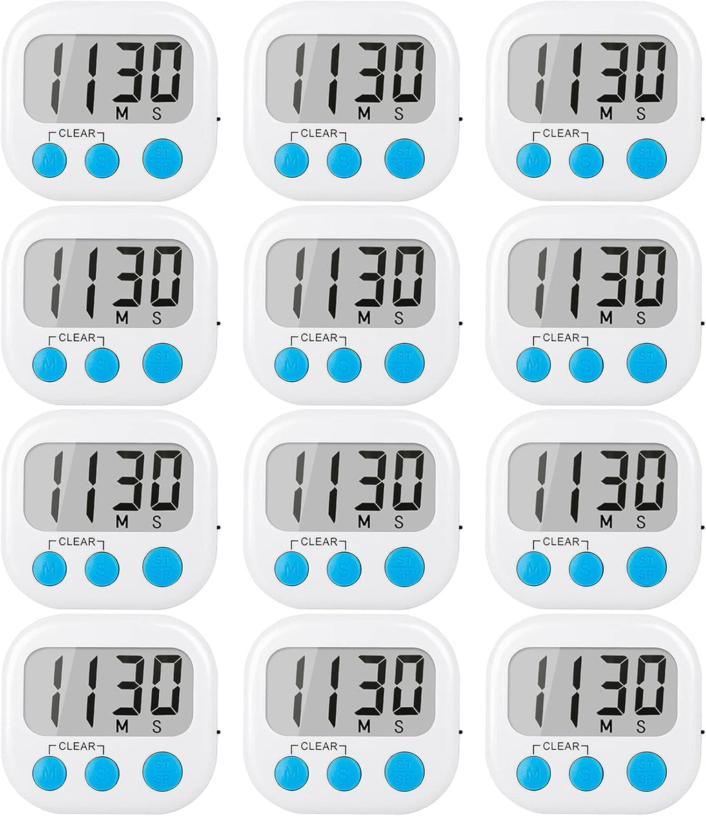 12 Pack Digital Kitchen Timers for Cooking Magnetic Timer for Cooking Loud Alarm White