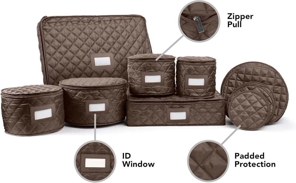Covermates Keepsakes - Dish Storage Set - Padded Protection - ID Window - Stain Resistant - Machine Washable - China Storage, Bronze