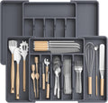 Large Silverware Organizer,Expandable Utensil Drawer Organizer,BPA Free Utensil Holder,Adjustable Silverware Tray Cutlery Drawer Organizer for Kitchen Flatware,Large,Grey,2 Pack