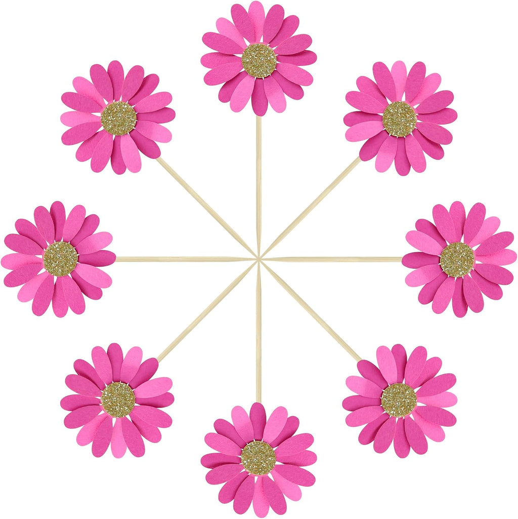 24Pcs Daisy Cupcake Toppers Flower Cake Topper Decorations Daisy Cake Decorations Chrysanthemum Cupcake Toppers Spring Daisy Flower Cake Picks for Birthday Wedding Supplies Rose Red