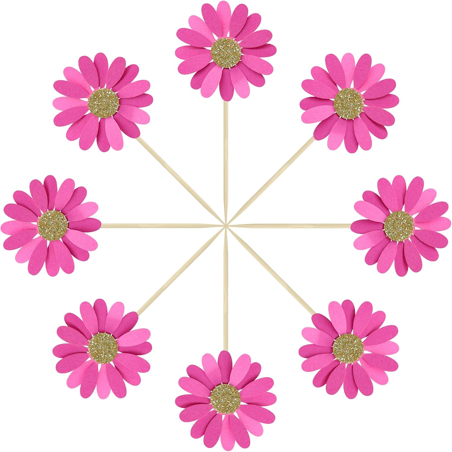 24Pcs Daisy Cupcake Toppers Flower Cake Topper Decorations Daisy Cake Decorations Chrysanthemum Cupcake Toppers Spring Daisy Flower Cake Picks for Birthday Wedding Supplies Rose Red